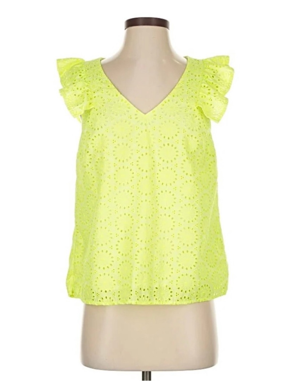 Lilly Pulitzer Neon Yellow Eyelet V-Neck Flutter Sleeve Top